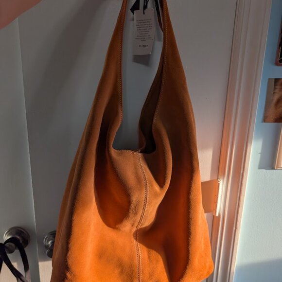 Claudia Firenze Orange Italian Suede Leather Tote Bag NWT - Picture 3 of 12
